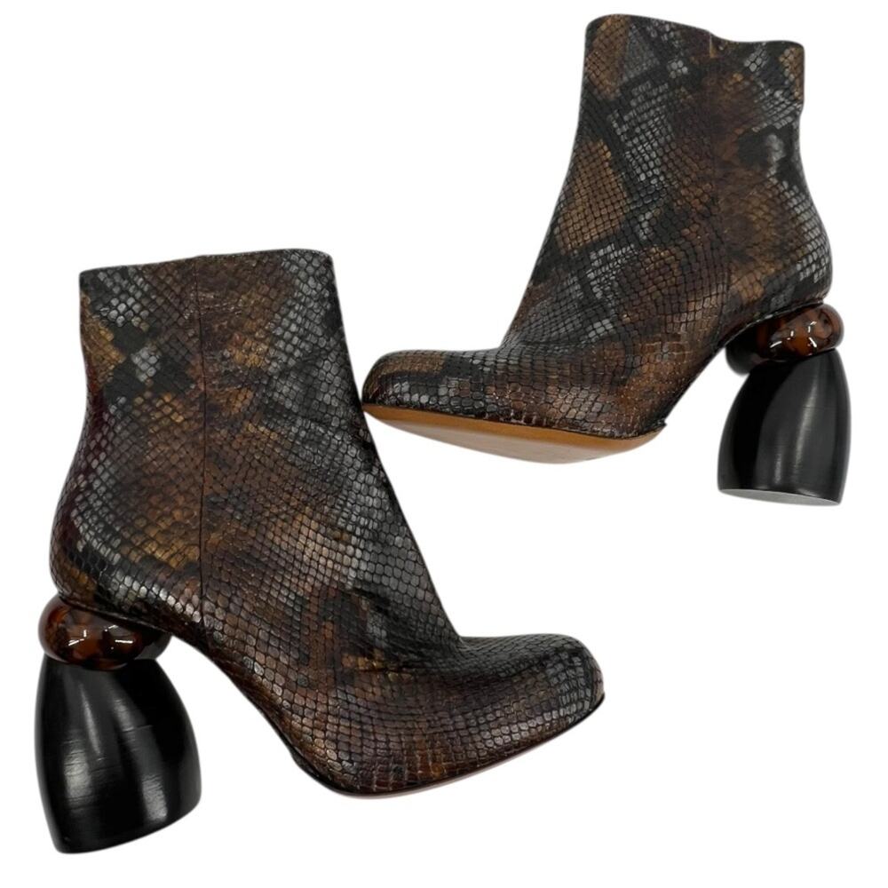 Dries Van Noten sculptural heel ankle boots watersnake python